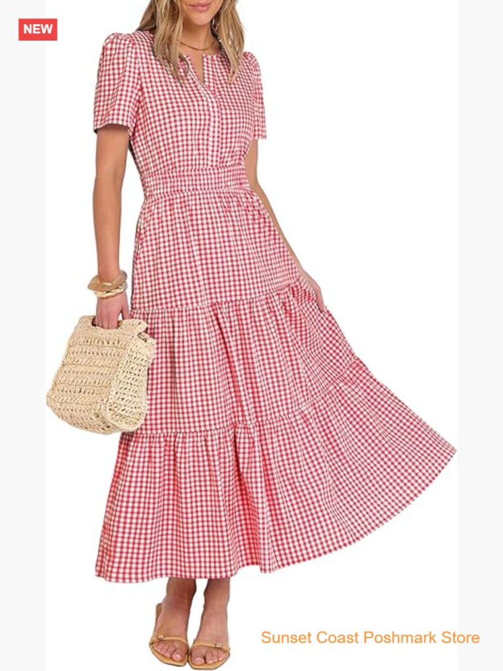 Women's V-Neck Short Sleeve Maxi Dress A-Line Beach Vacation